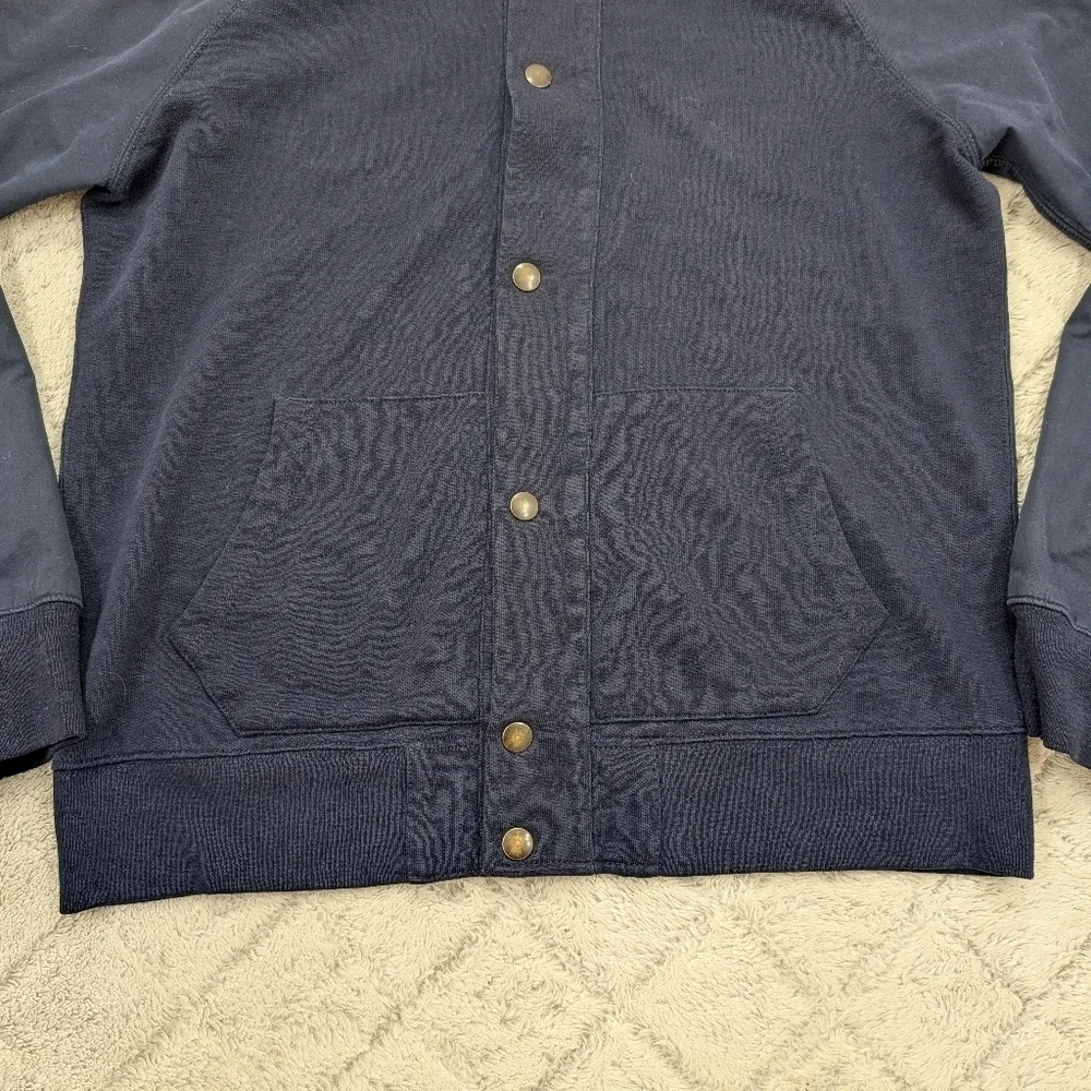 J. Crew Jacket Mens L Blue Navy Bomber Button Snap Varsity Sporting Goods Cotton